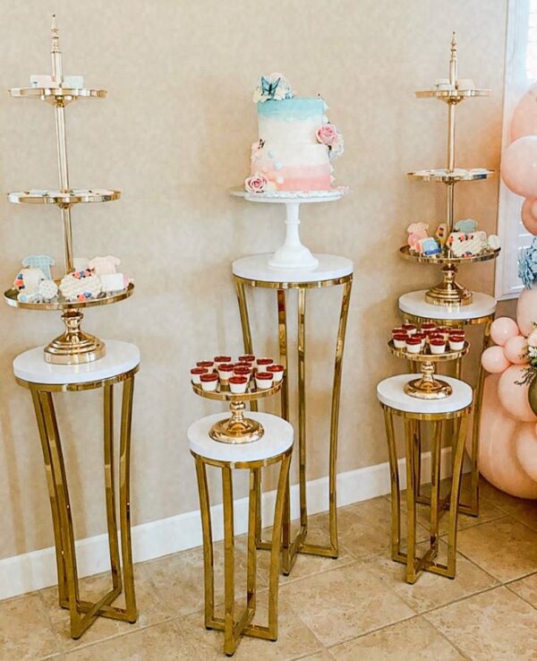 Gold Concave Base Plinth with White Top - Image 2